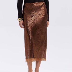 NWT A new day Copper/gold Metallic Lace-Trim Midi Skirt. Women’s size small.